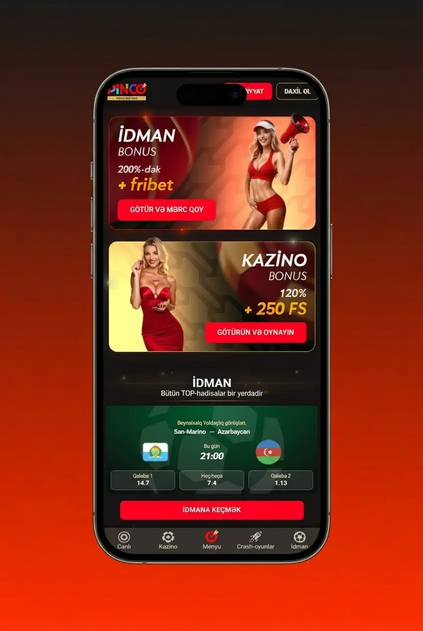 Pinco mobil tətbiqi Android APK ilə giriş, idman mərcləri və canlı kazino funksiyaları